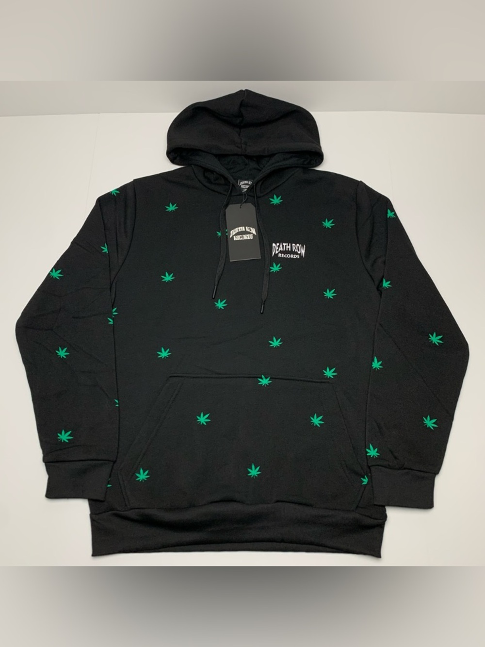 Death Row Records Hoodie Black Weed Leaf Pullover Sweatshirt Mens Size Medium